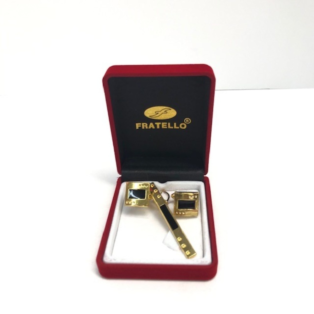 Fratello Men's Gold Tone Cufflinks Tie Clip 402A